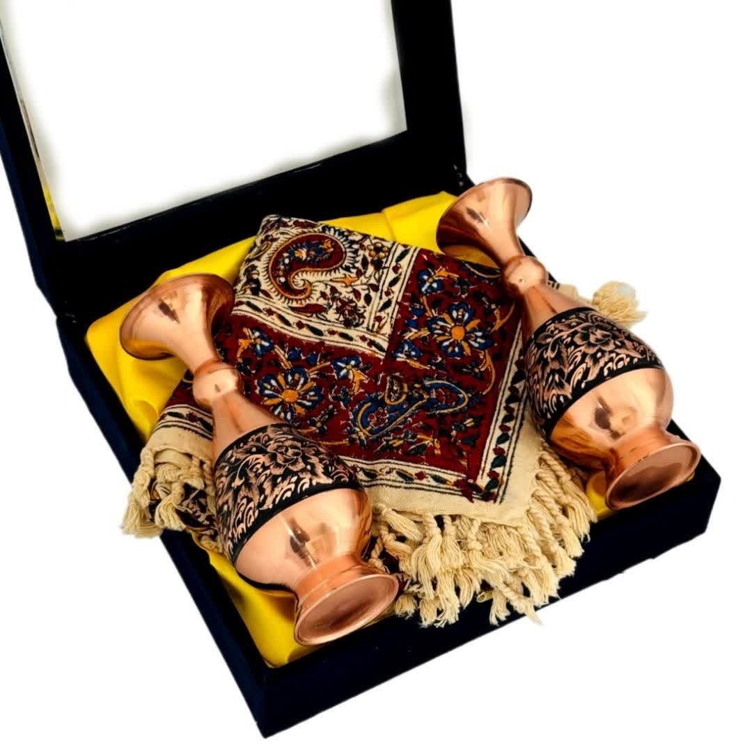 ست اداری رومیزی قلمکار با گلدان مسی الماس تراش 20