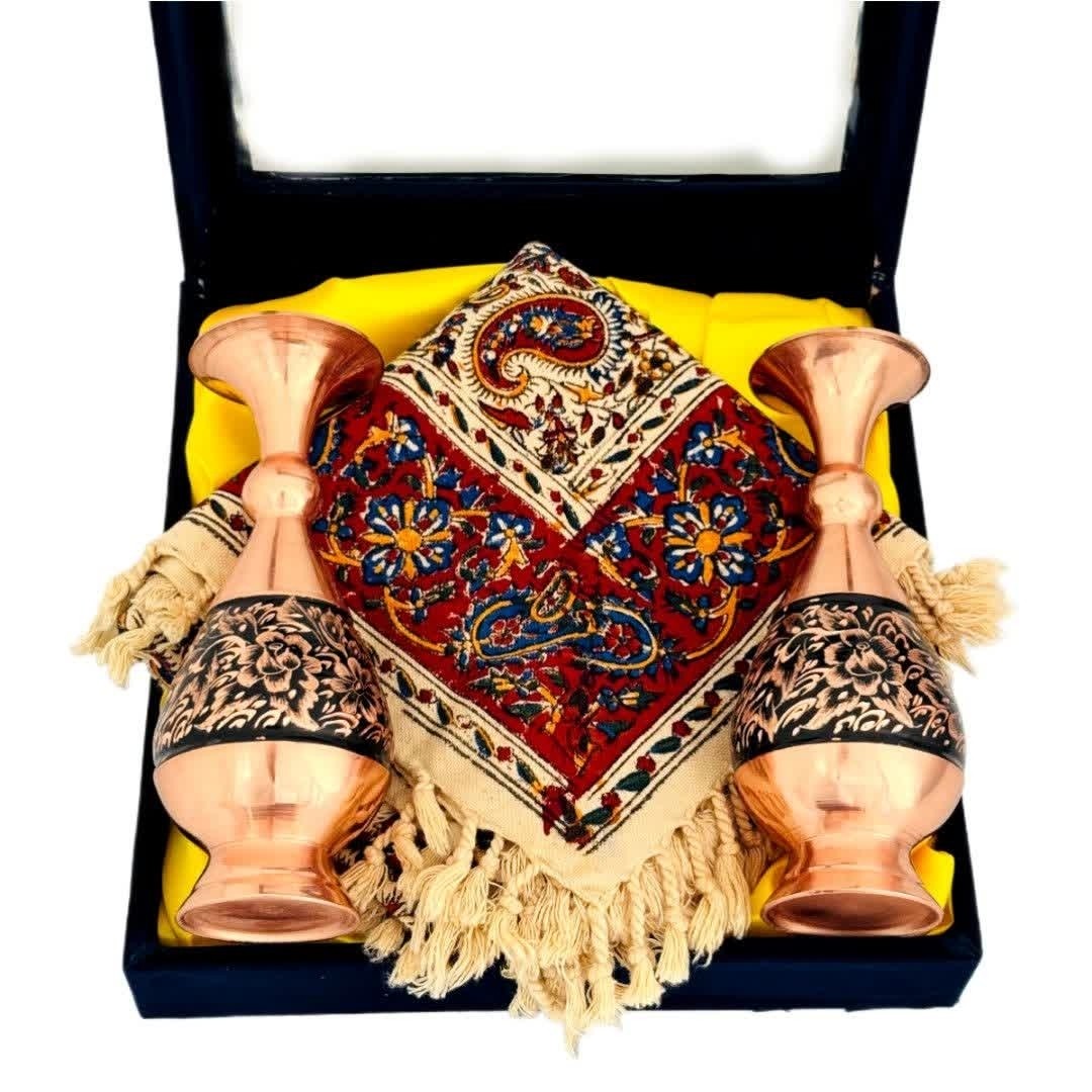 ست اداری رومیزی قلمکار با گلدان مسی الماس تراش 20