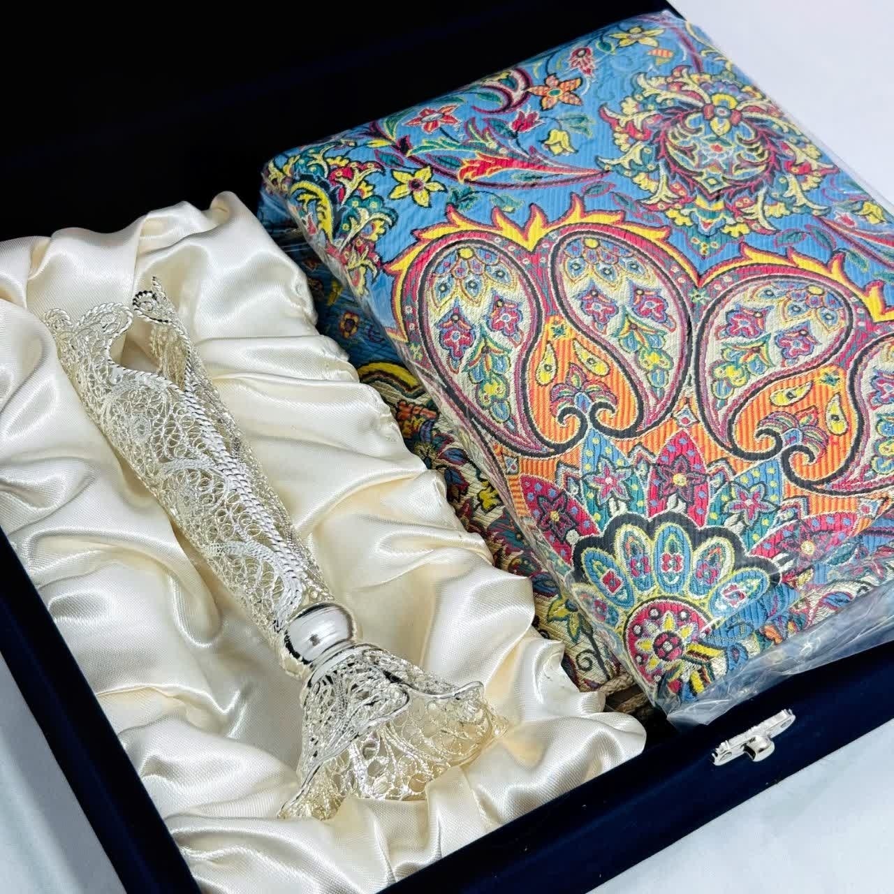 ست هدیه ملیله کاری گلدان قلبی 20 سانتی و ترمه