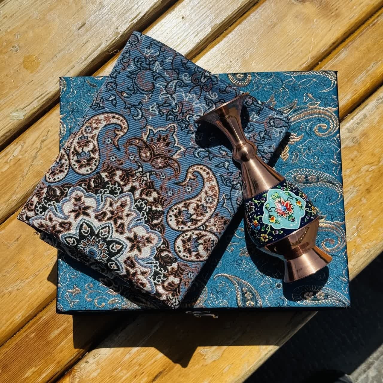 ست هدیه اداری ترمه و گلدان مسی پرداز 20 با جعبه قلمکاری