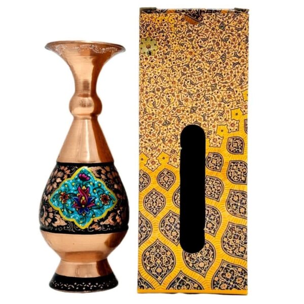 گلدان مسی الماس تراش پرداز 20 سانتی با جعبه سنتی