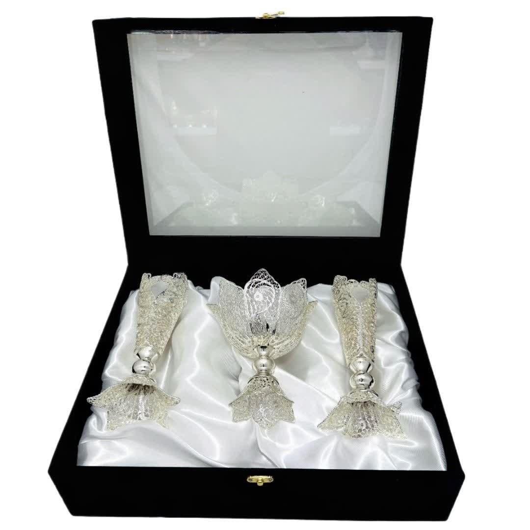 پک هدیه نقره ملیله کاری گلدان قلبی با شکلات خوری