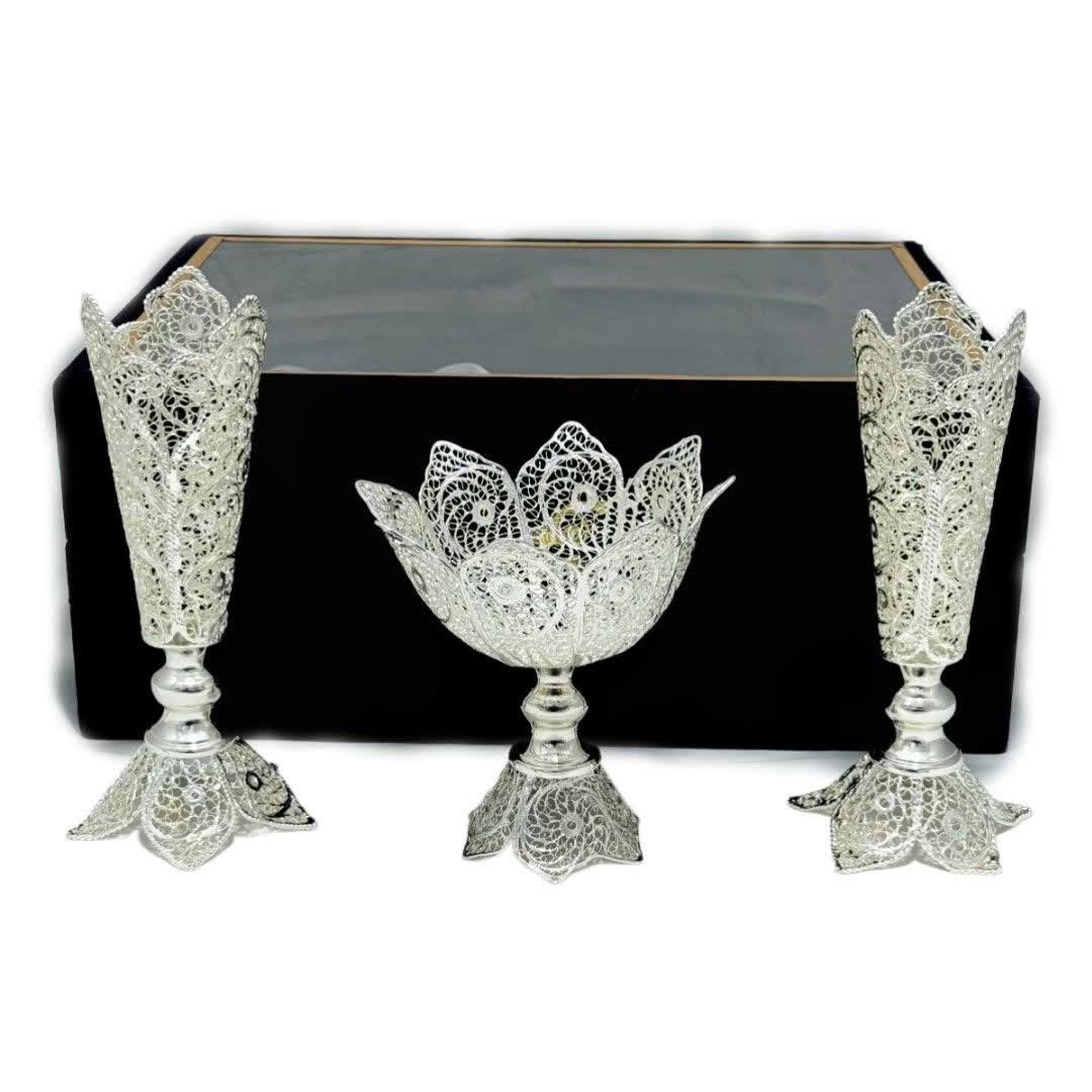 پک هدیه نقره ملیله کاری گلدان قلبی با شکلات خوری