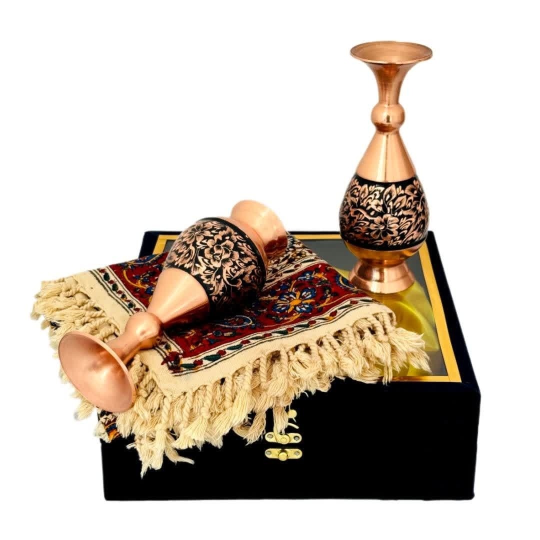 ست اداری رومیزی قلمکار با گلدان مسی الماس تراش 20