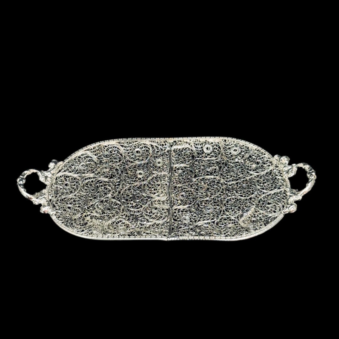 ظروف ملیله کاری سینی بیضی نقلی