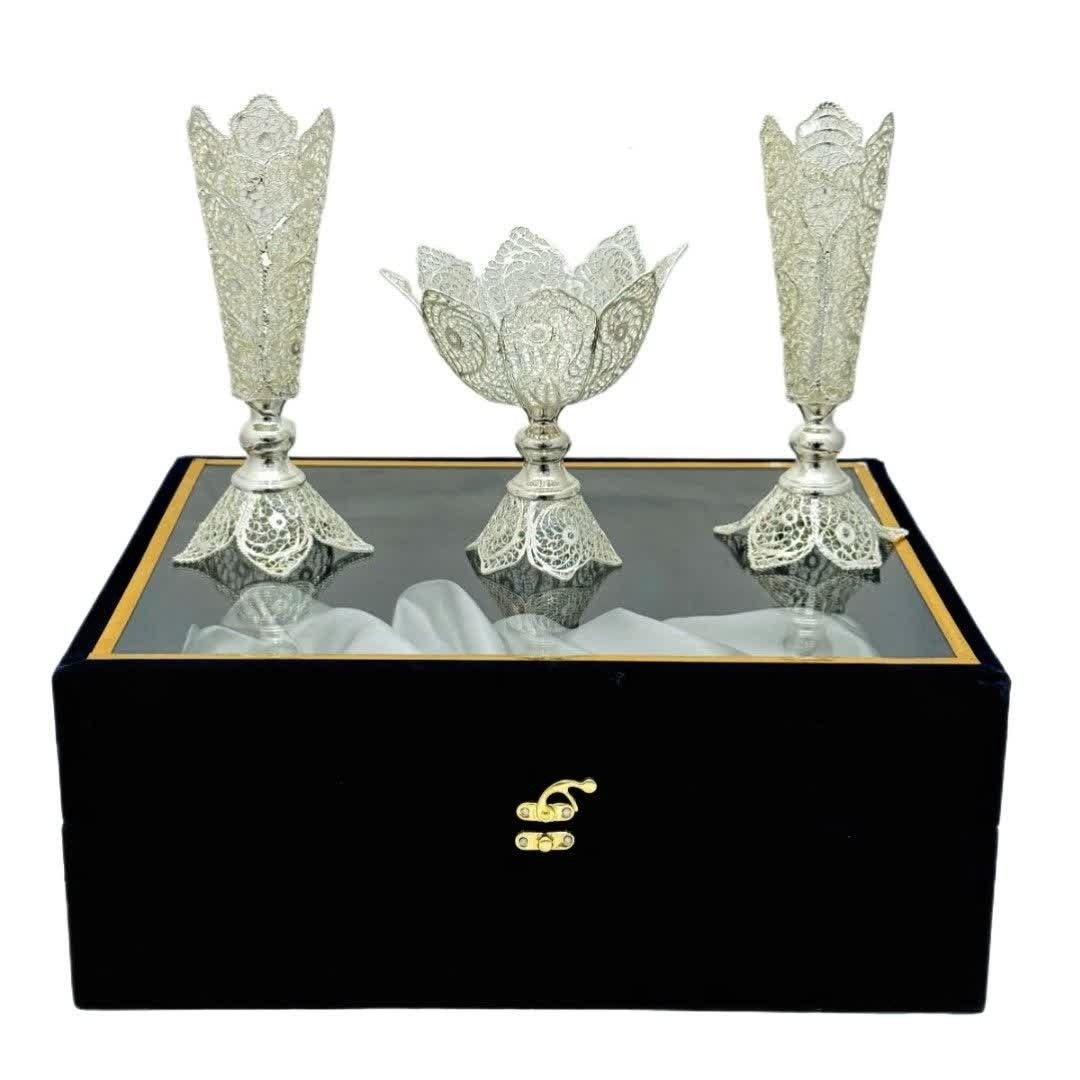 پک هدیه نقره ملیله کاری گلدان قلبی با شکلات خوری