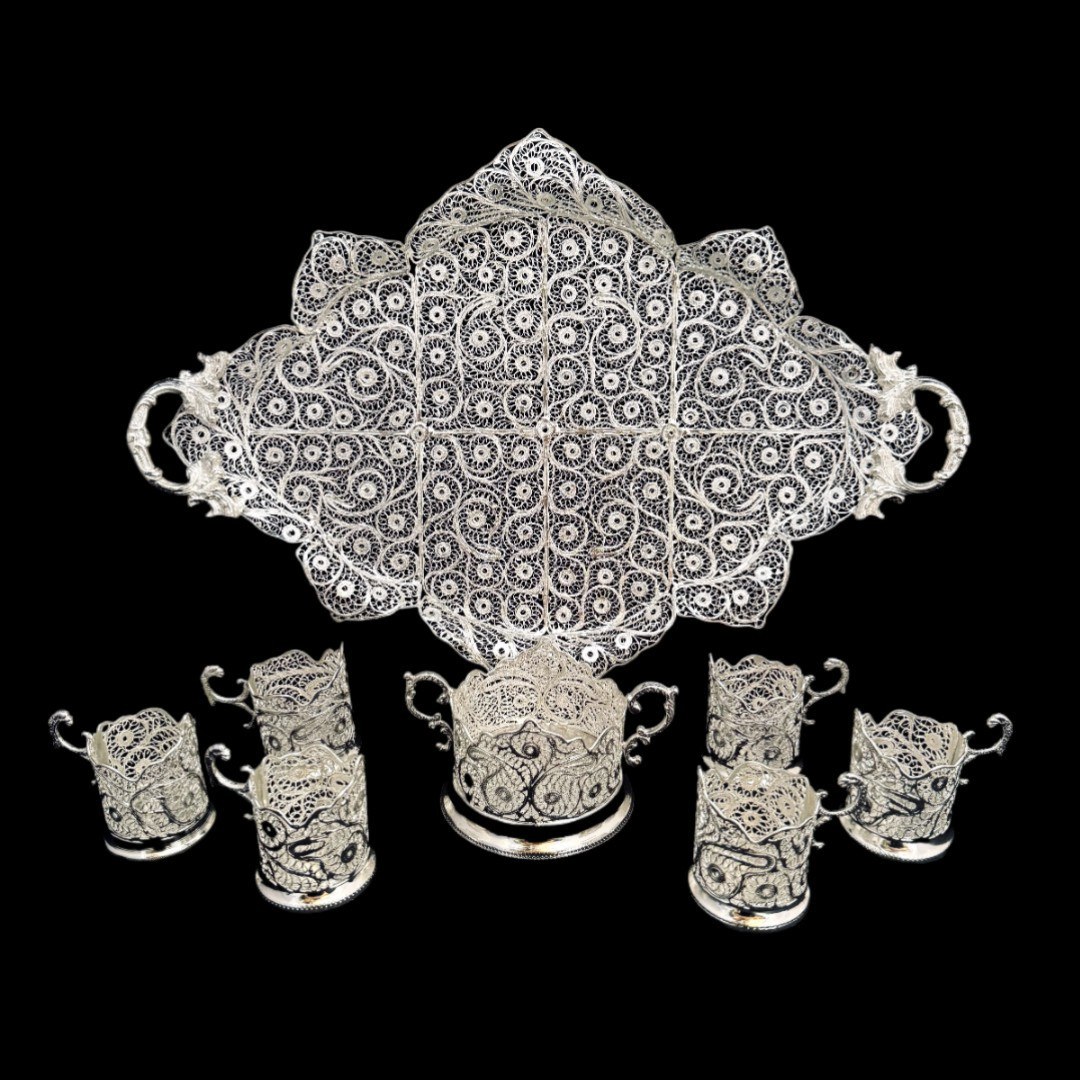 ظروف ملیله کاری ست پذیرایی چای خوری 4