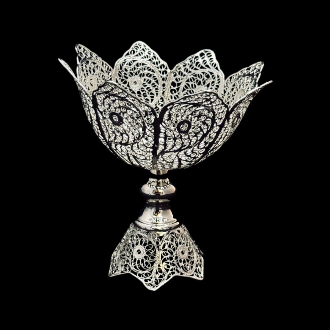 ست هدیه ظروف نقره ملیله کاری آجیل خوری گیلاسی سایز 1