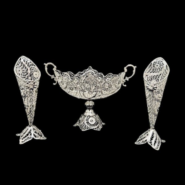 ظروف ملیله کاری کشکول شماره 1 و گلدان حرمی