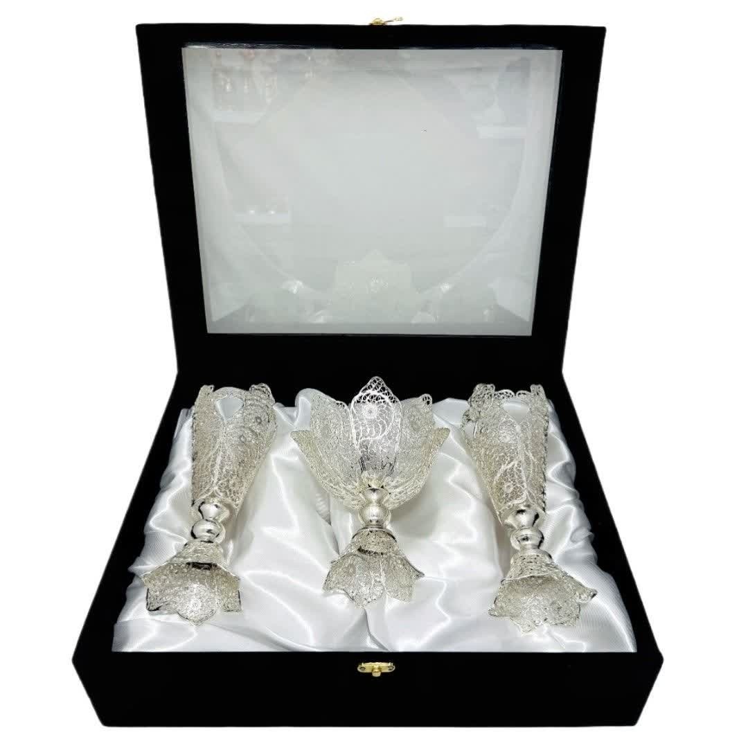 پک هدیه نقره ملیله کاری گلدان قلبی با شکلات خوری