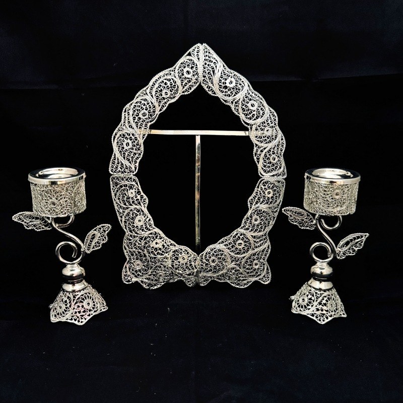 ظروف ملیله کاری قاب آینه و شمعدان طرح اس