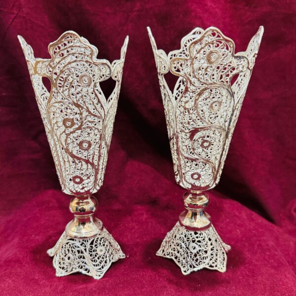 ست هدیه نقره گلدان ملیله کاری و قندان  تاجی