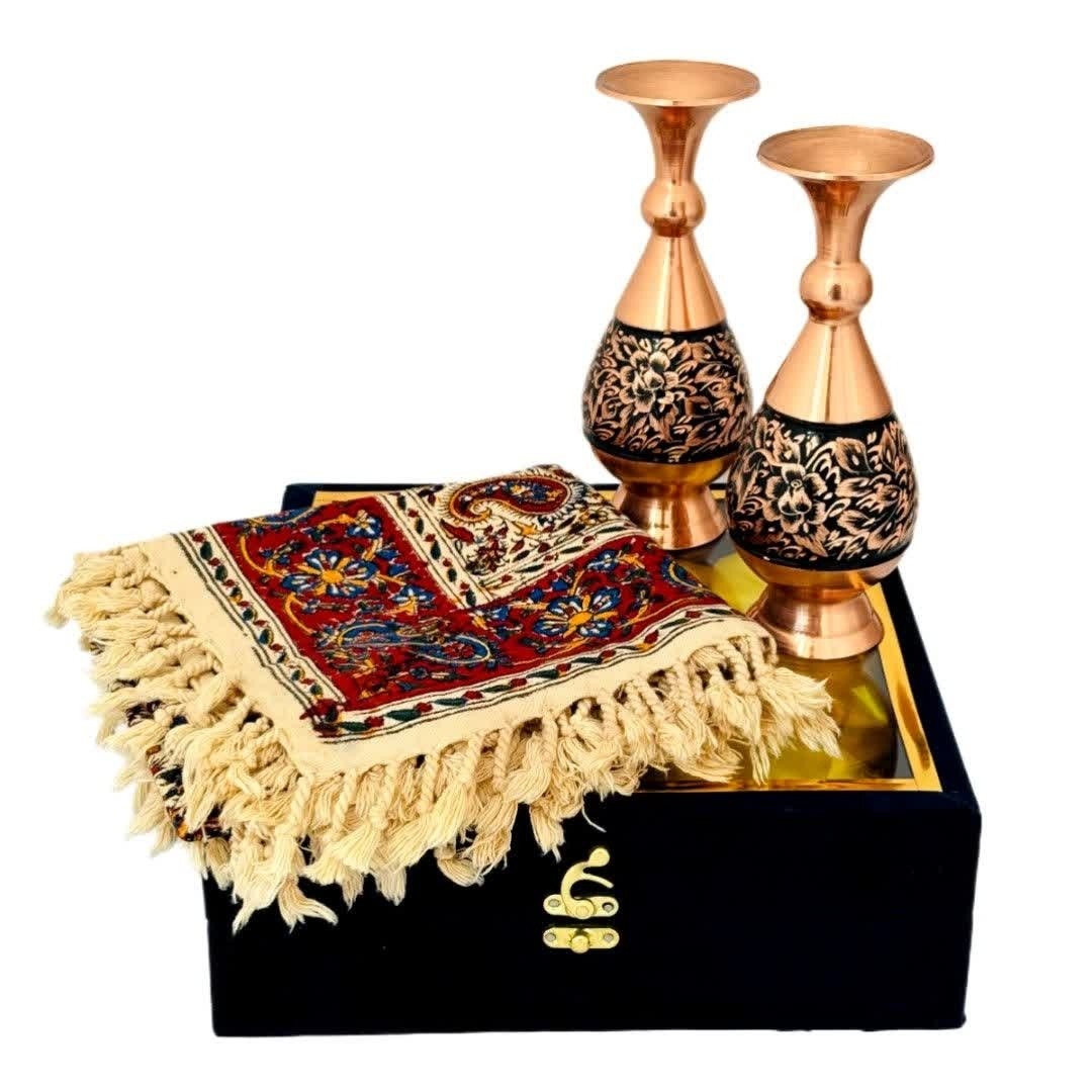 ست اداری رومیزی قلمکار با گلدان مسی الماس تراش 20