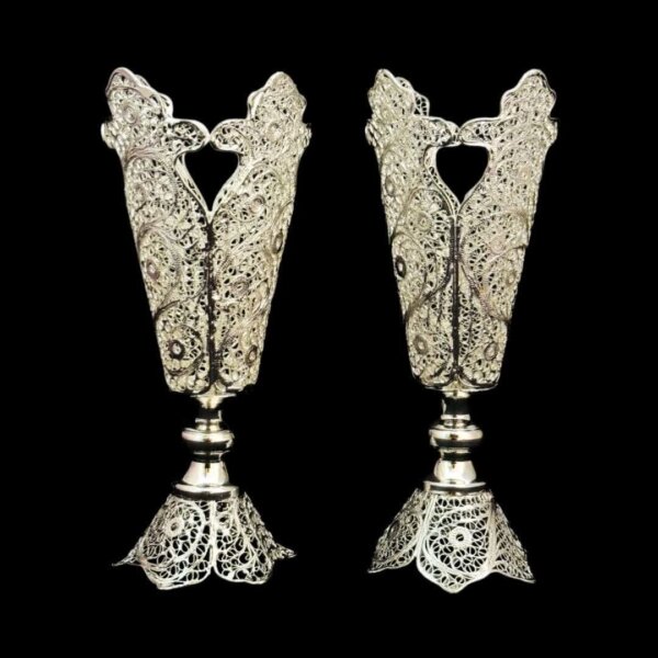 ست هدیه نقره گلدان ملیله کاری و قندان  تاجی