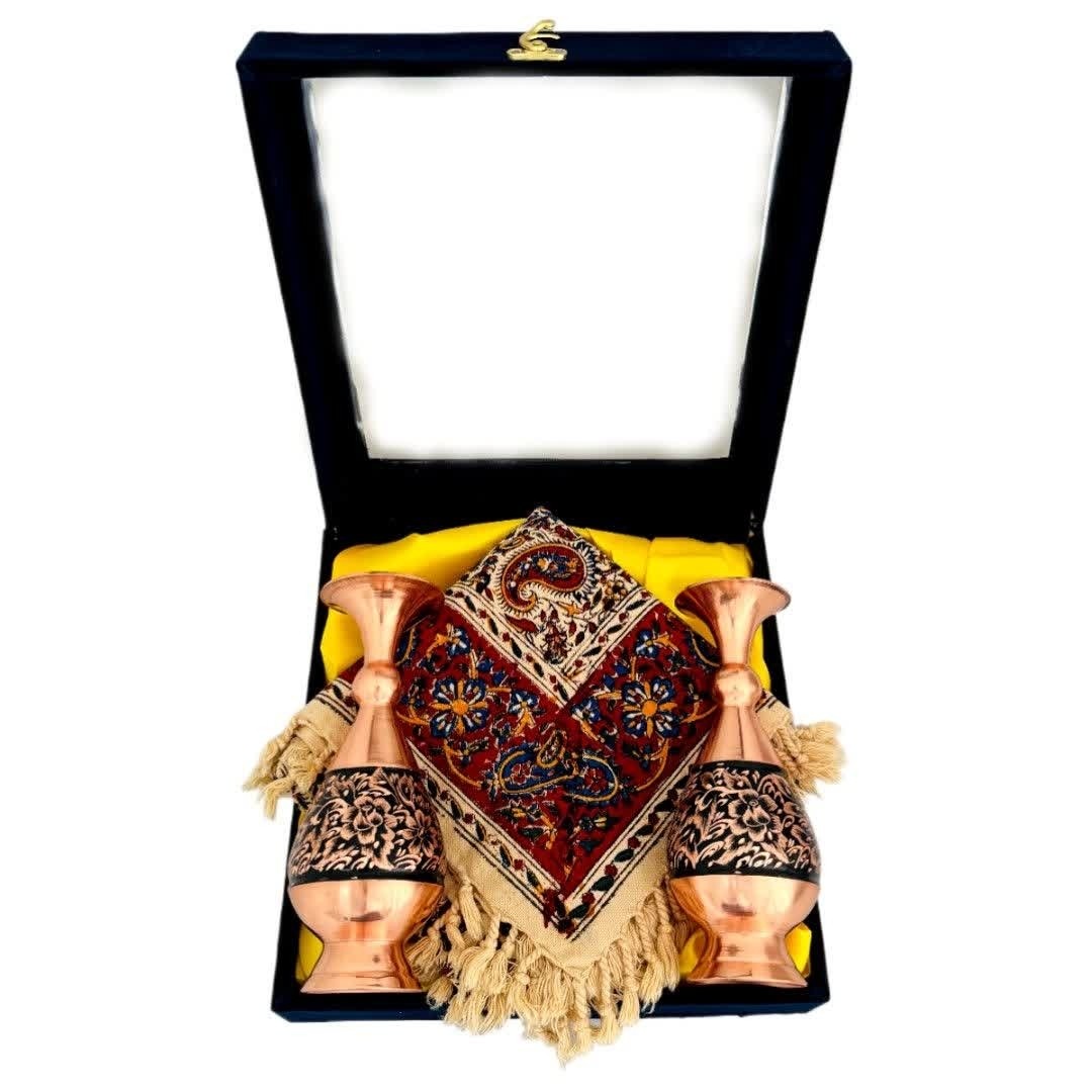 ست اداری رومیزی قلمکار با گلدان مسی الماس تراش 20