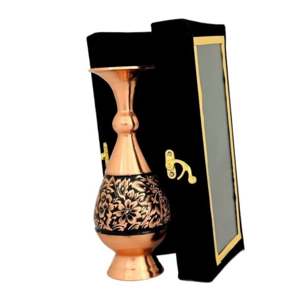 گلدان مسی الماس تراش 20 سانتی  تکی با جعبه مخمل