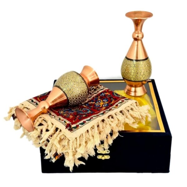 ست هدیه اداری خاتم کاری گلدان و رومیزی قلمکاری