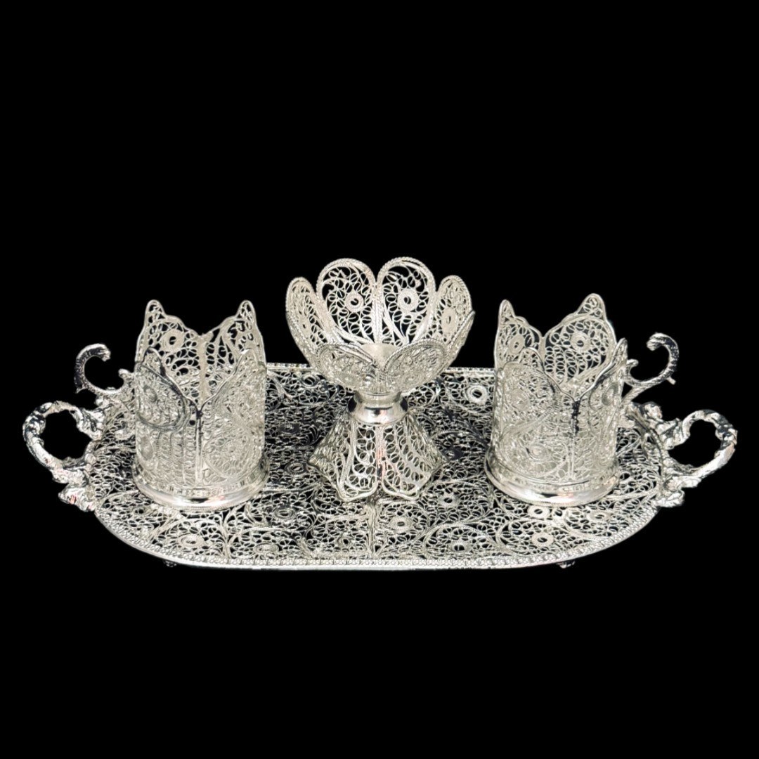 ظروف ملیله کاری ست پذیرایی چای خوری 13