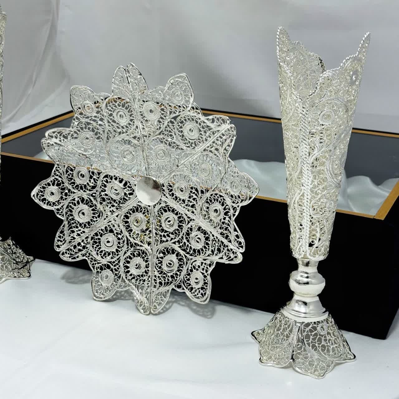 پک هدیه صنایع دستی شیرینی خوری خیاری و گلدان ملیله کاری