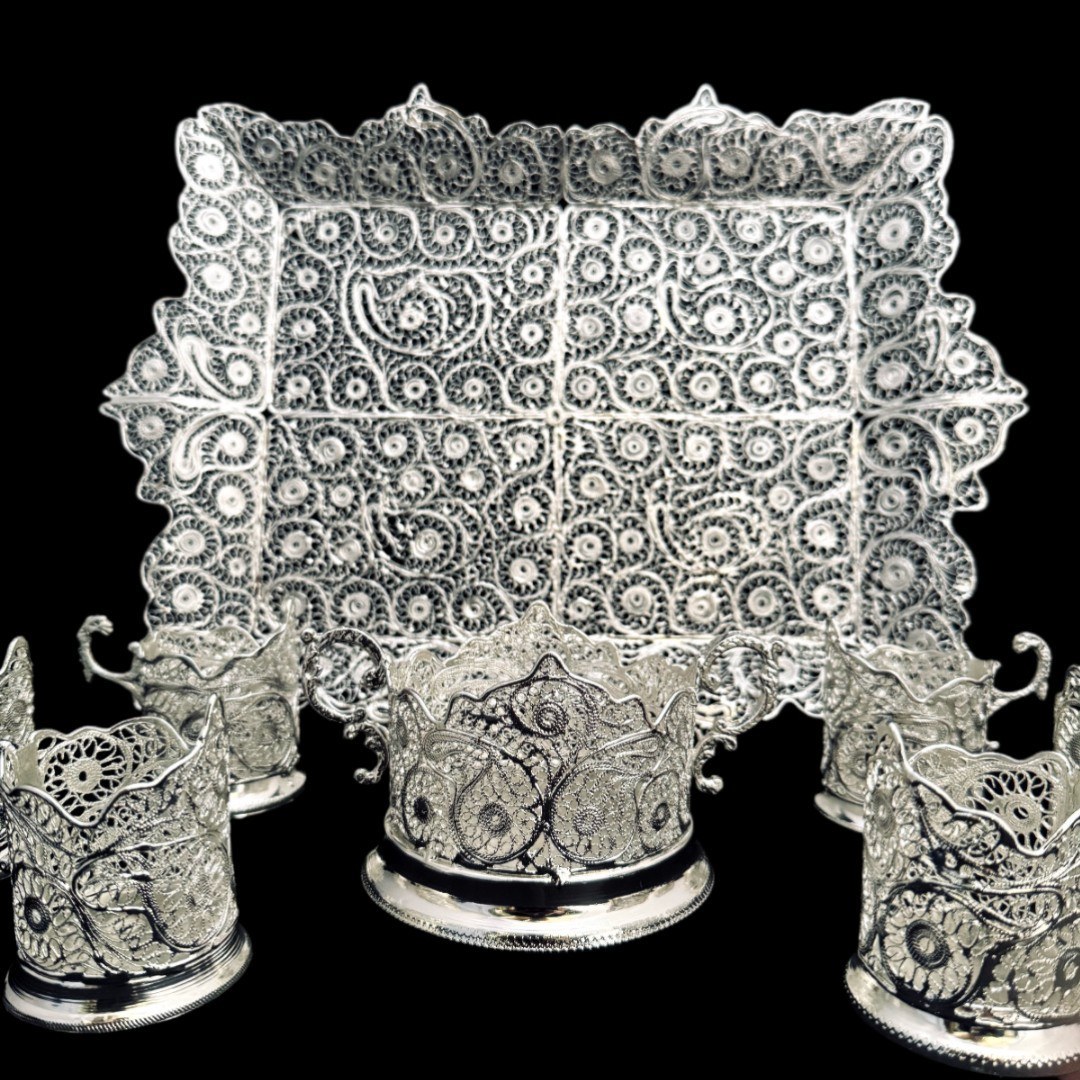 ظروف ملیله کاری ست پذیرایی چای خوری 3