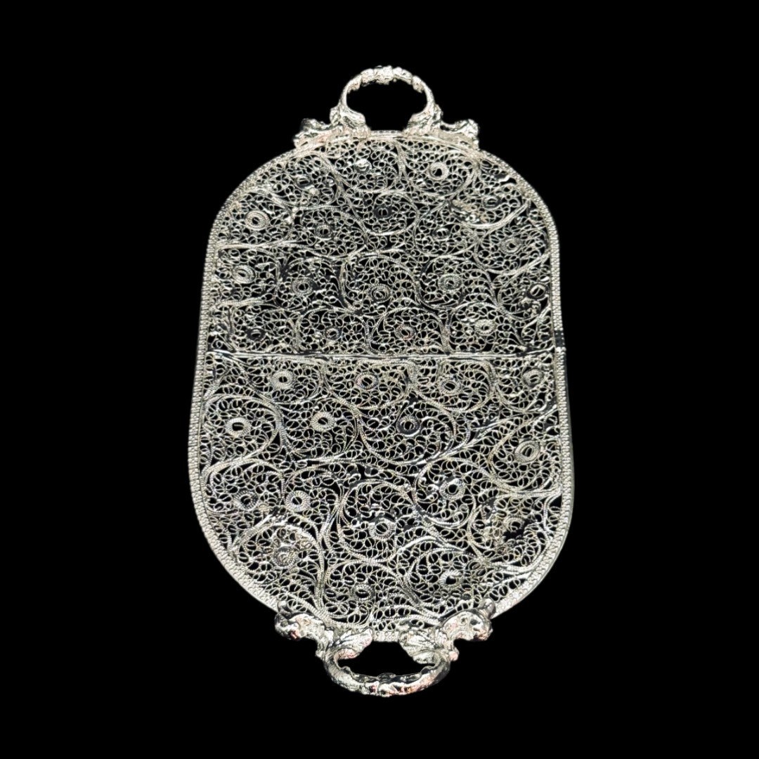 ظروف ملیله کاری سینی بیضی نقلی