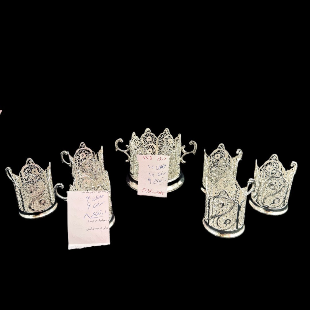 ظروف ملیله کاری ست چای خوری لیوان و قندان شماره 2