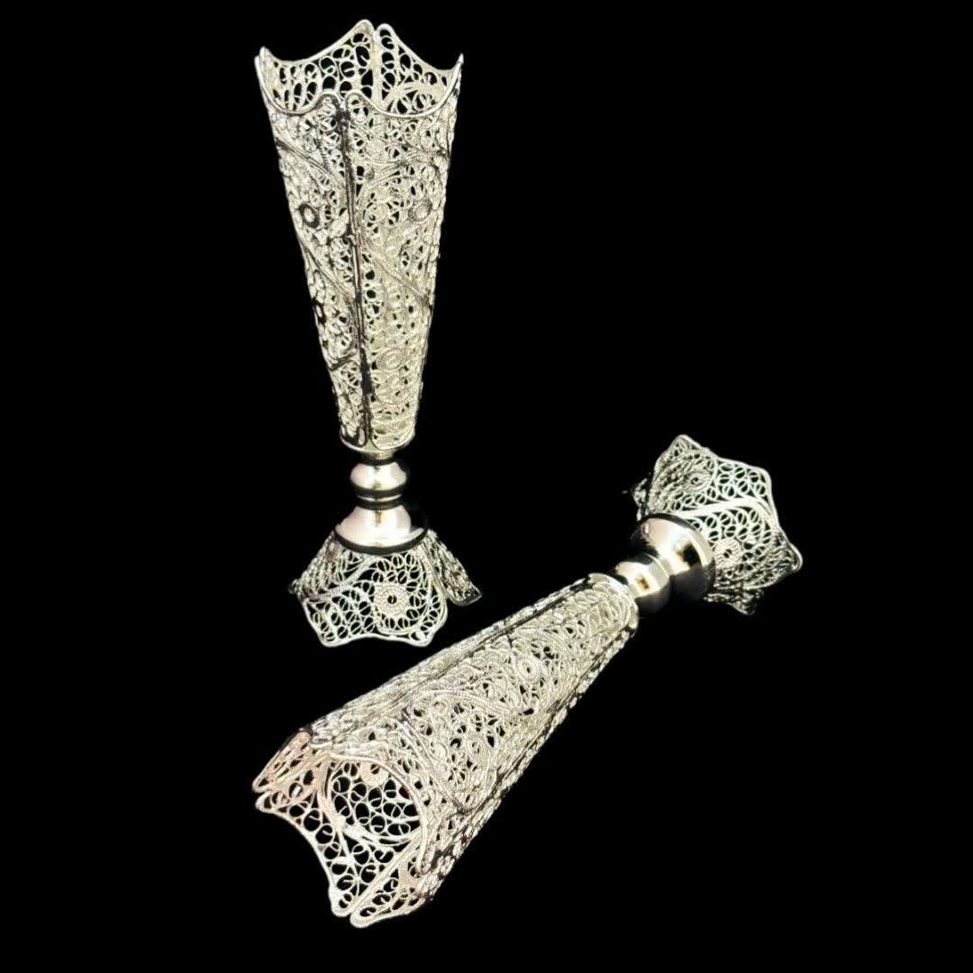 گلدان ملیله کاری با آبکاری نقره پک دو عددی به همراه باکس هدیه (خرید مستقیم و بدون واسطه از تولیدی)