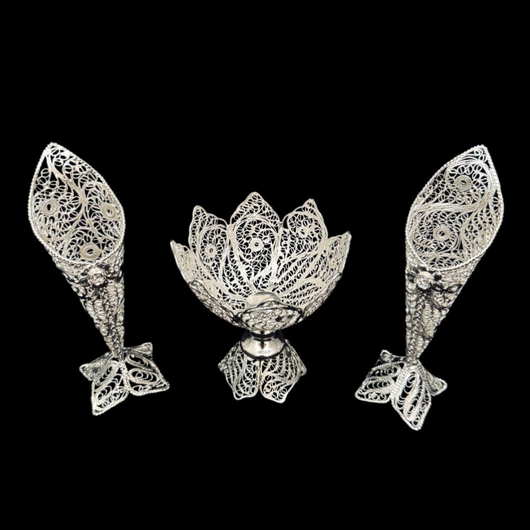 پک صنایع دستی ظروف ملیله کاری گلدان و آجیل خوری