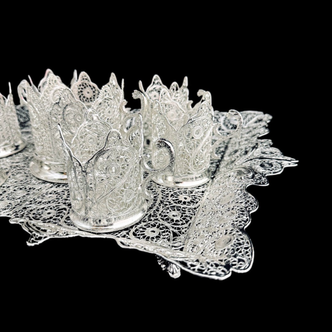 ظروف ملیله کاری ست پذیرایی چای خوری 5