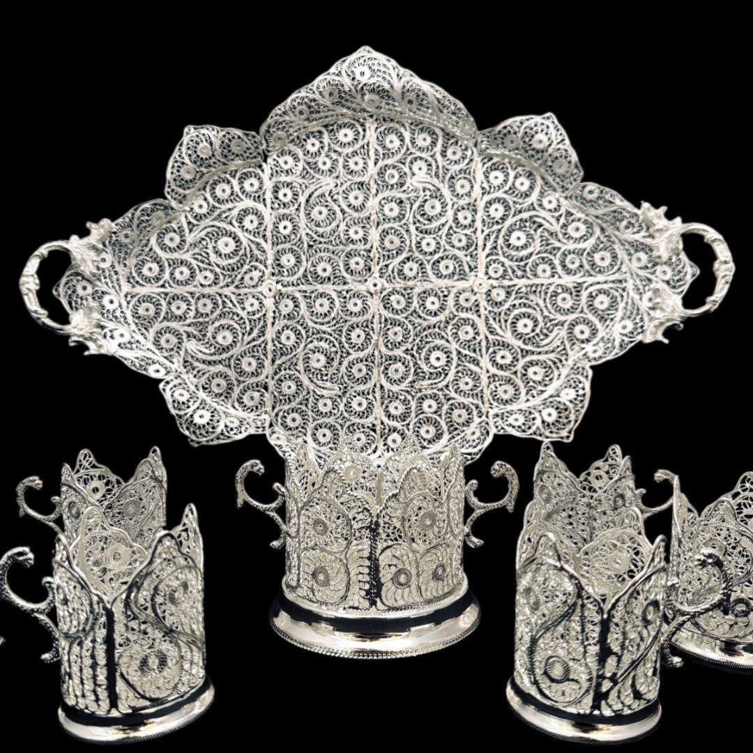 ظروف ملیله کاری ست پذیرایی چای خوری 6