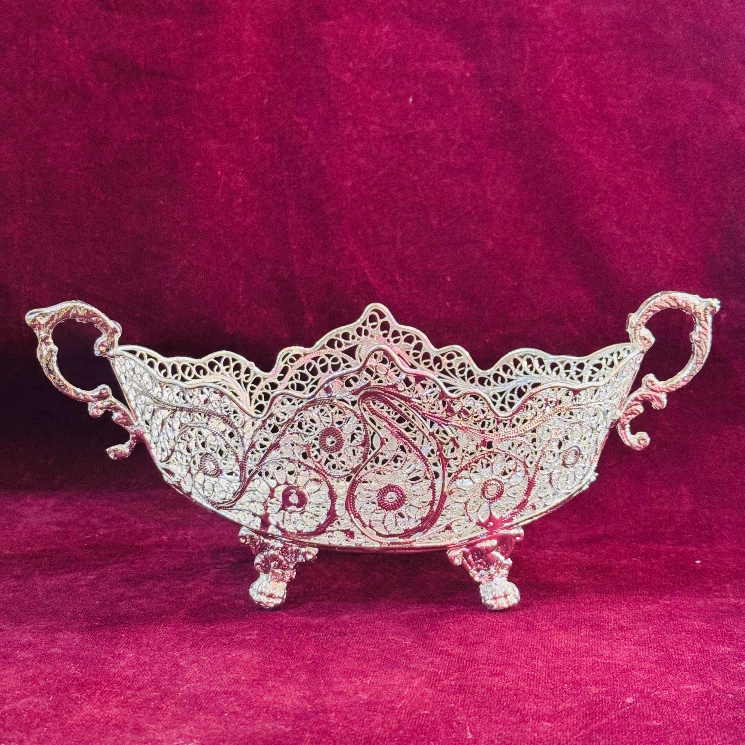 کشکول قایقی پایه کوتاه ملیله کاری