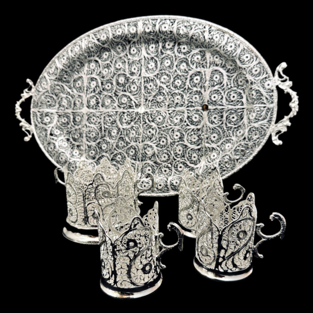 ظروف ملیله کاری ست پذیرایی چای خوری 8