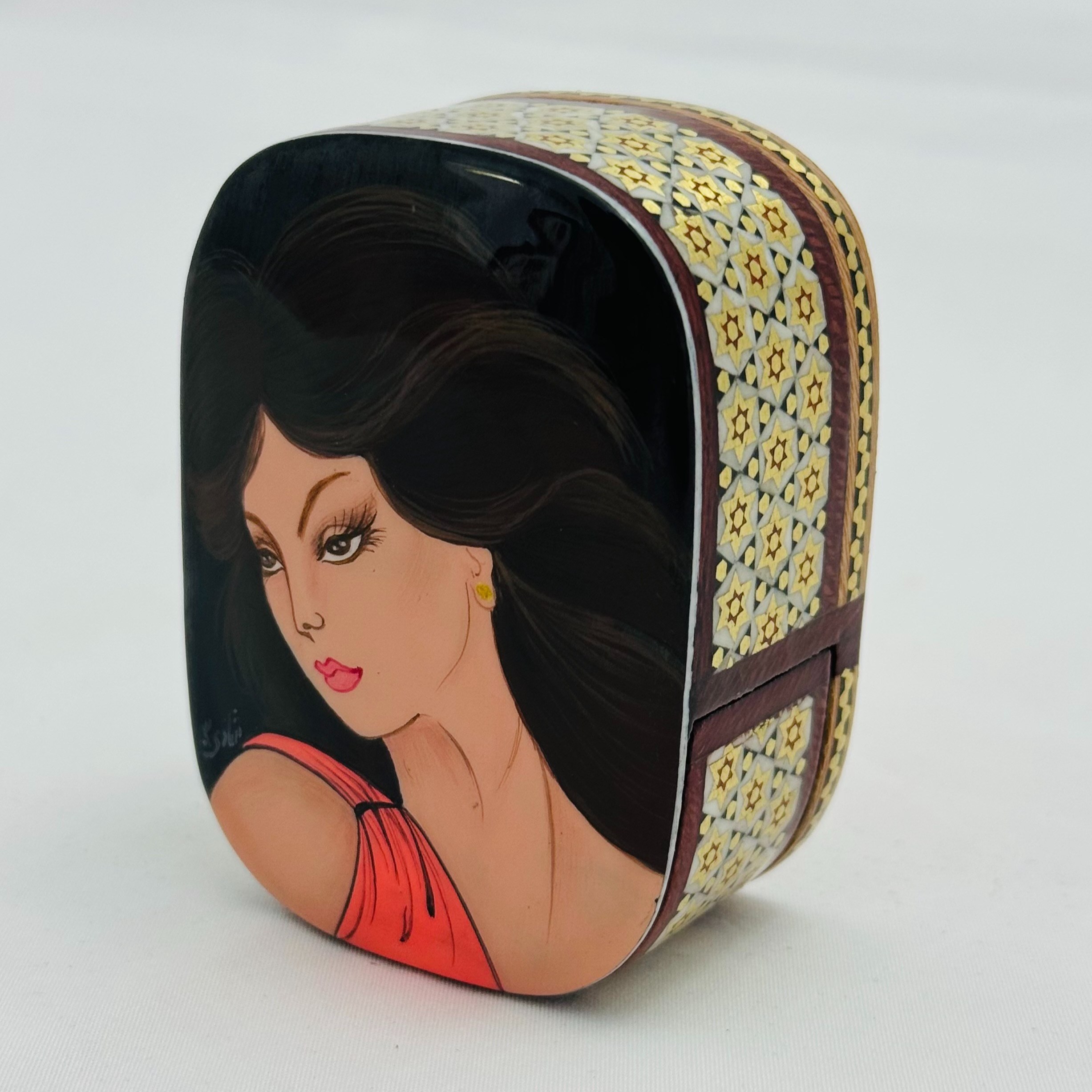 جعبه خاتم کاری کبریتی طرح رخ مدل 3