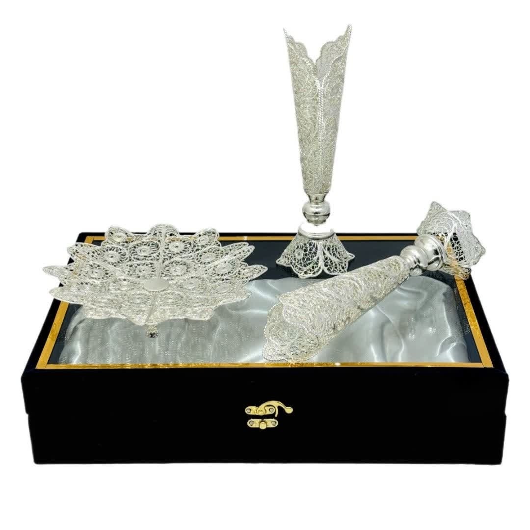 پک هدیه صنایع دستی شیرینی خوری خیاری و گلدان ملیله کاری