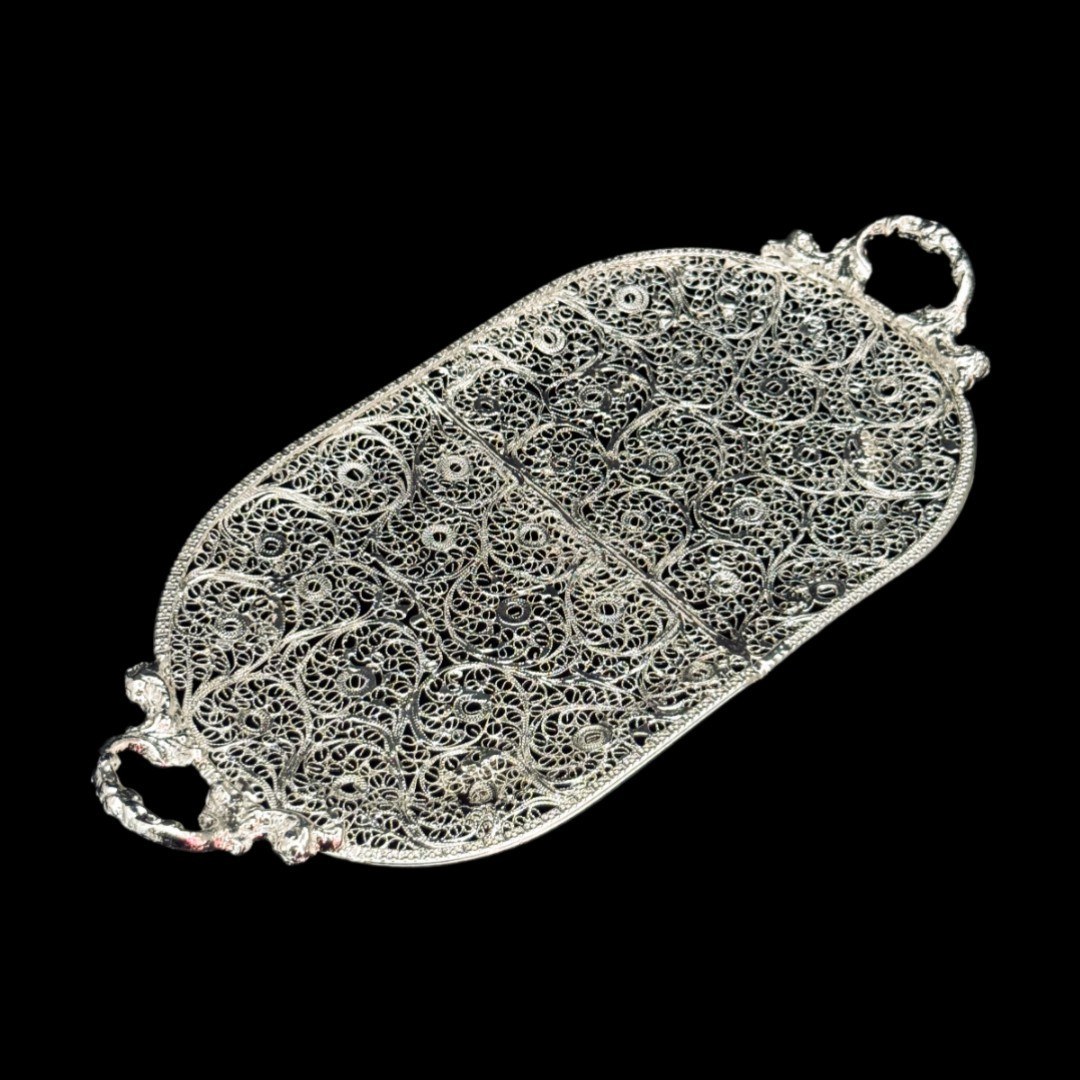 ظروف ملیله کاری سینی بیضی نقلی