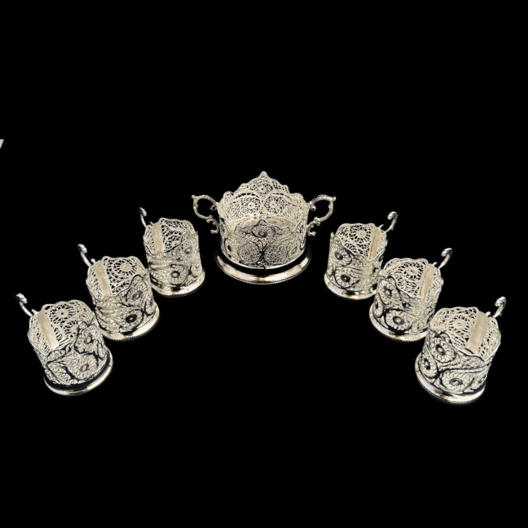 ظروف ملیله کاری ست چای خوری لیوان و قندان