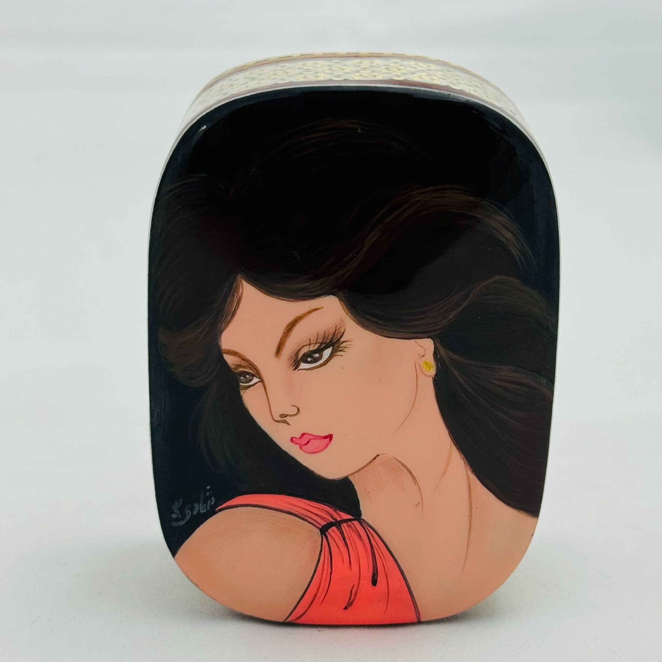 جعبه خاتم کاری کبریتی طرح رخ مدل 3