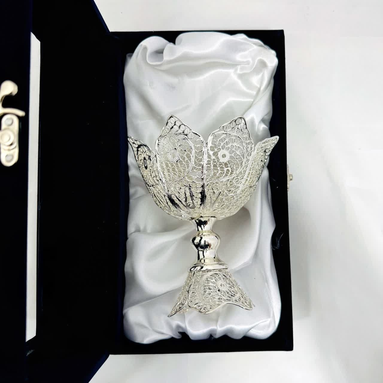 ست هدیه ظروف نقره ملیله کاری آجیل خوری گیلاسی سایز 1