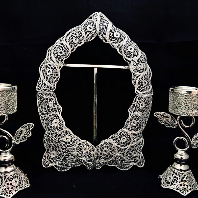 ظروف ملیله کاری قاب آینه و شمعدان طرح اس