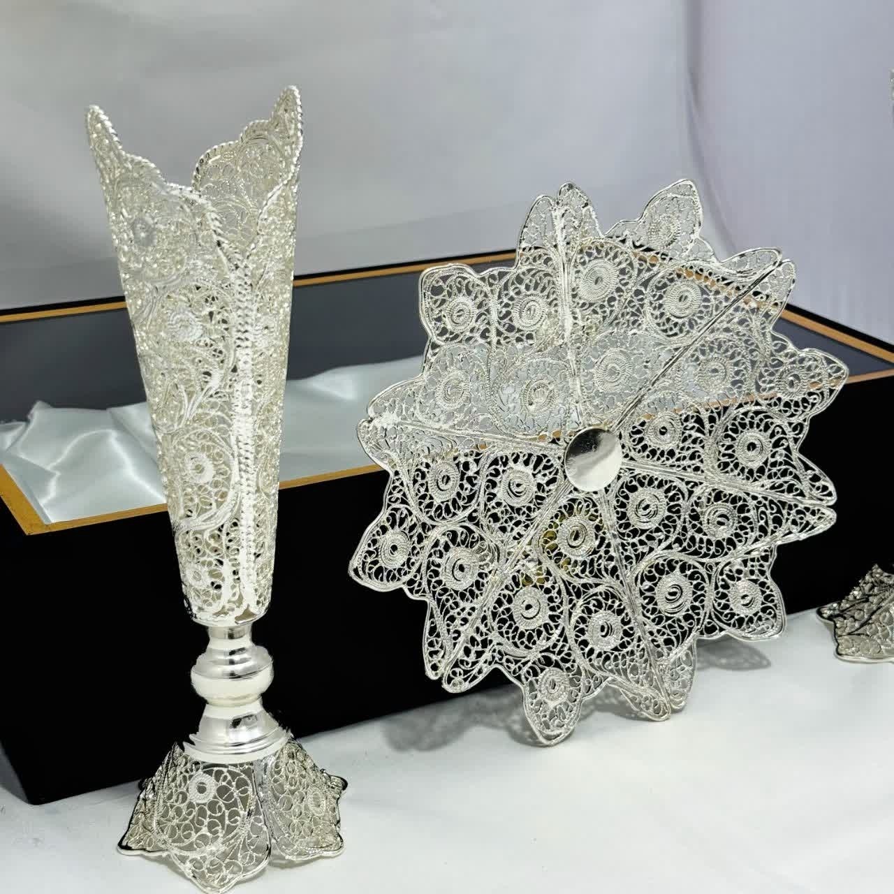 پک هدیه صنایع دستی شیرینی خوری خیاری و گلدان ملیله کاری