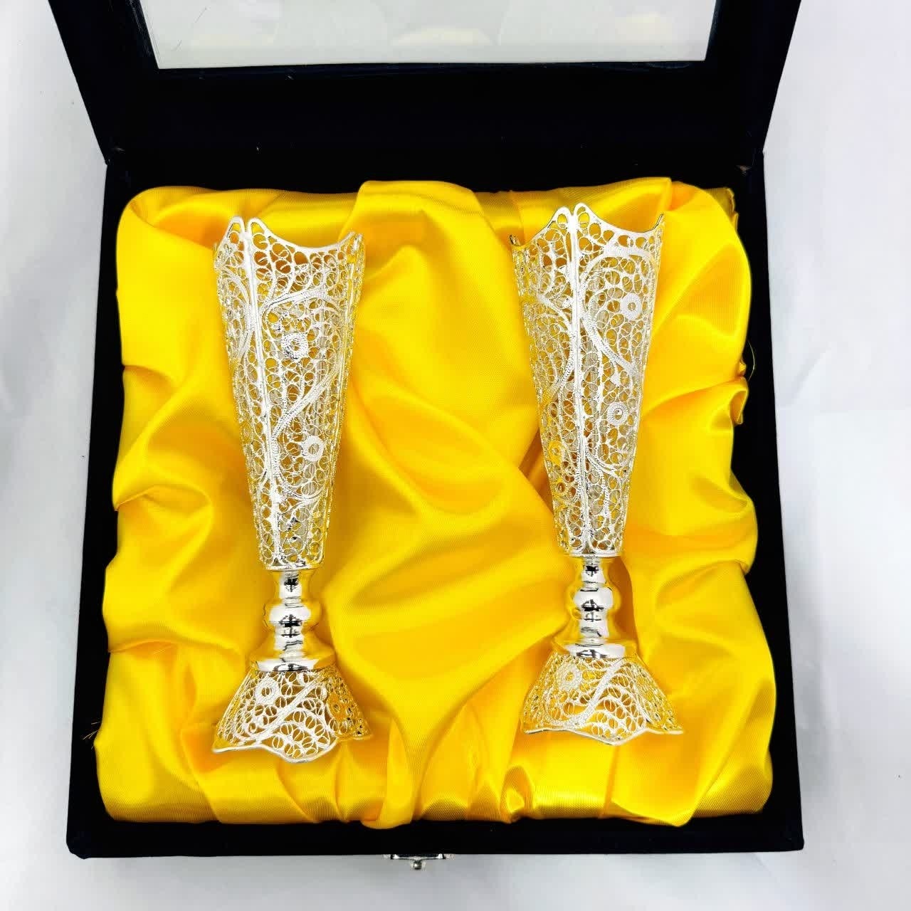 گلدان ملیله کاری با آبکاری نقره پک دو عددی به همراه باکس هدیه (خرید مستقیم و بدون واسطه از تولیدی)