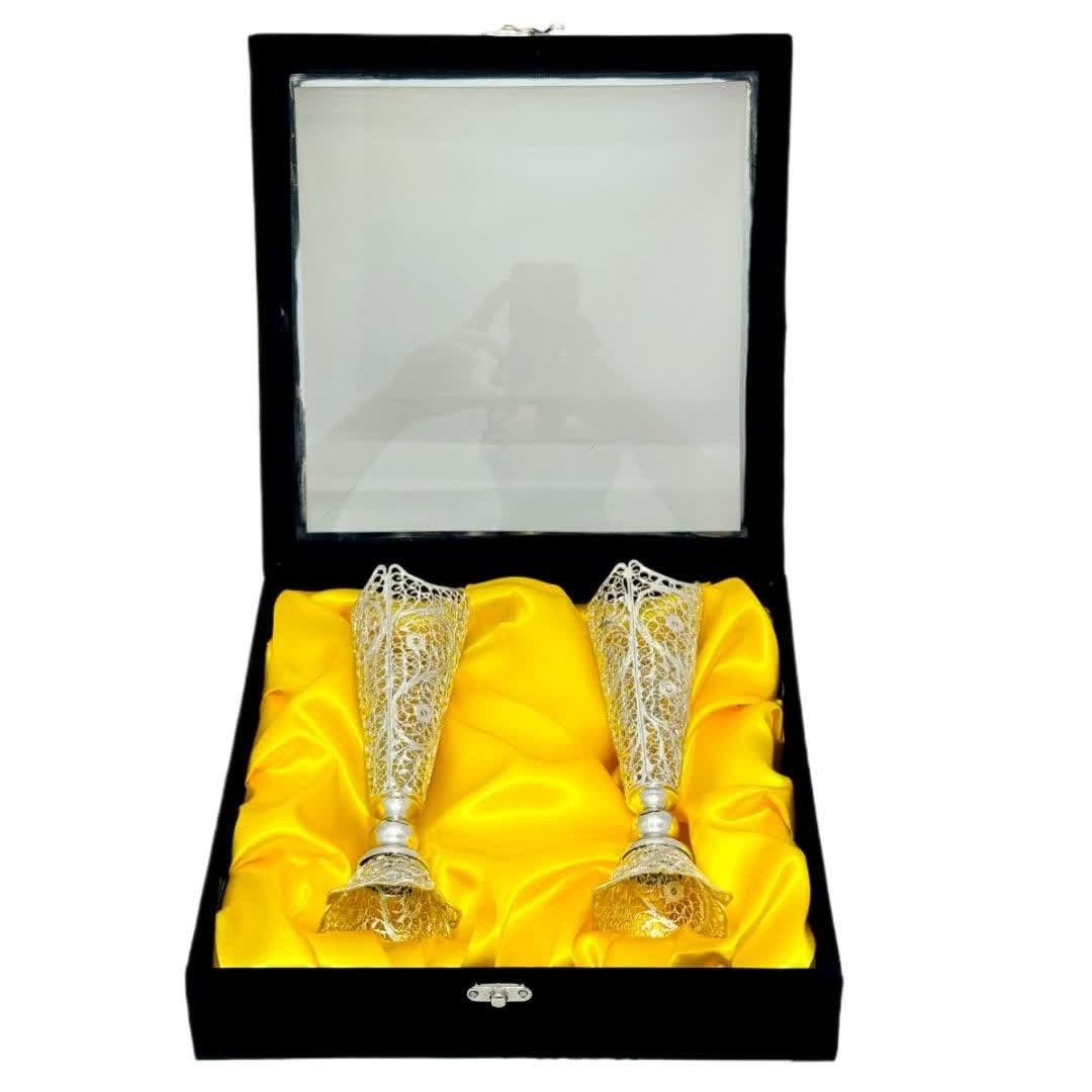 گلدان ملیله کاری با آبکاری نقره پک دو عددی به همراه باکس هدیه (خرید مستقیم و بدون واسطه از تولیدی)