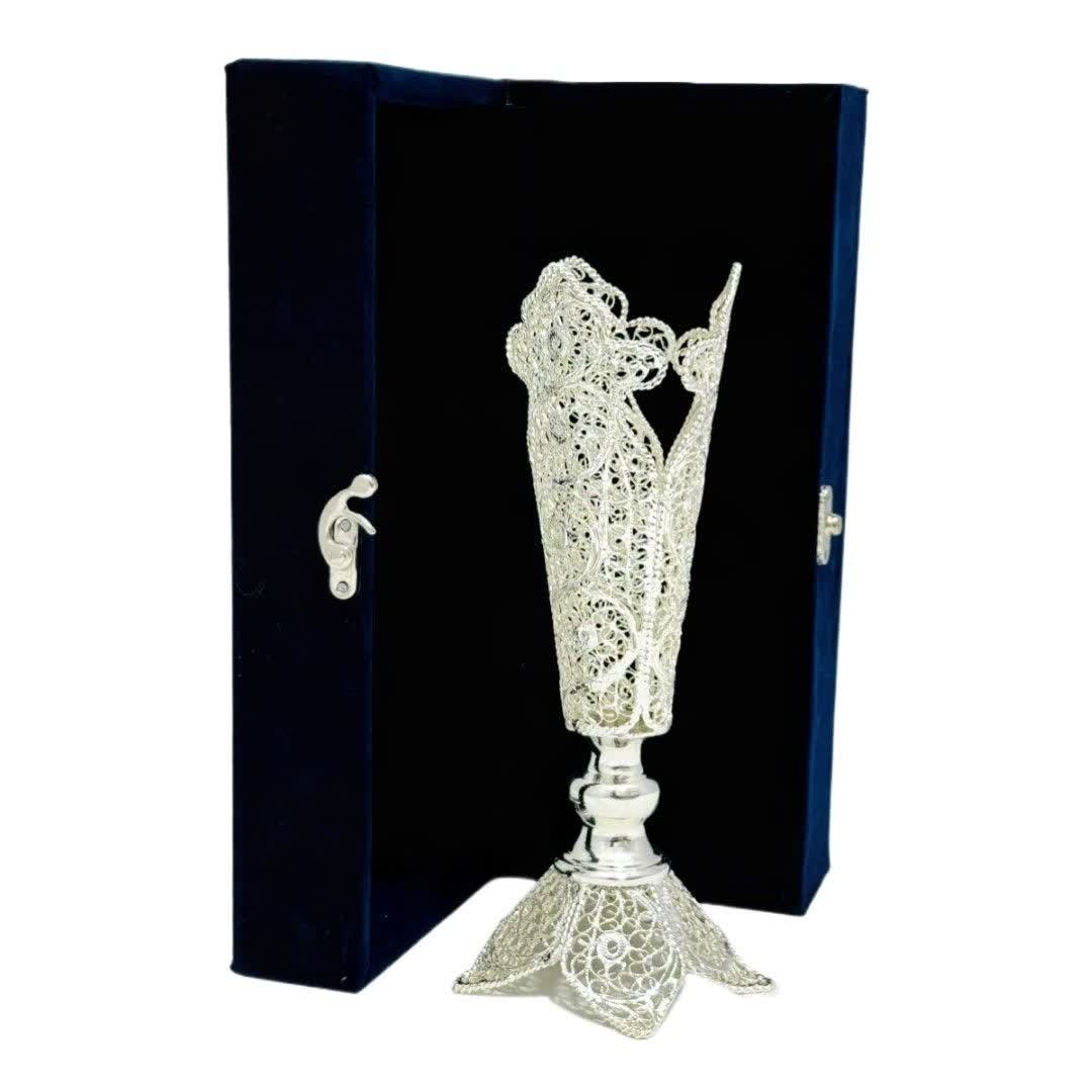 گلدان ملیله کاری با آبکاری نقره به همراه باکس هدیه نفیس(خرید مستقیم و بدون واسطه از تولیدی)