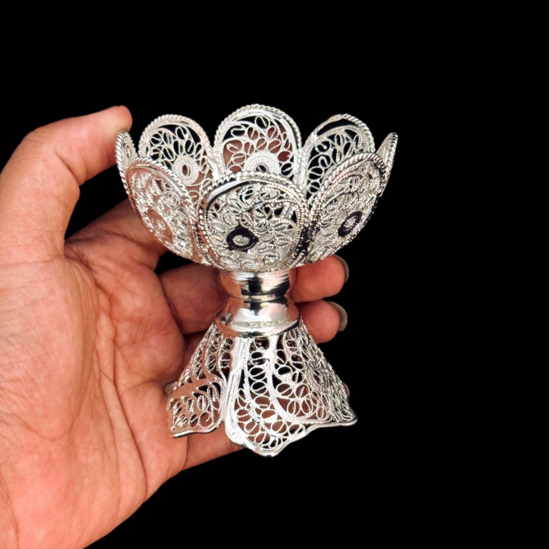 ظروف ملیله کاری کاسه آجیل خوری نقلی لبه گرد پایه دار