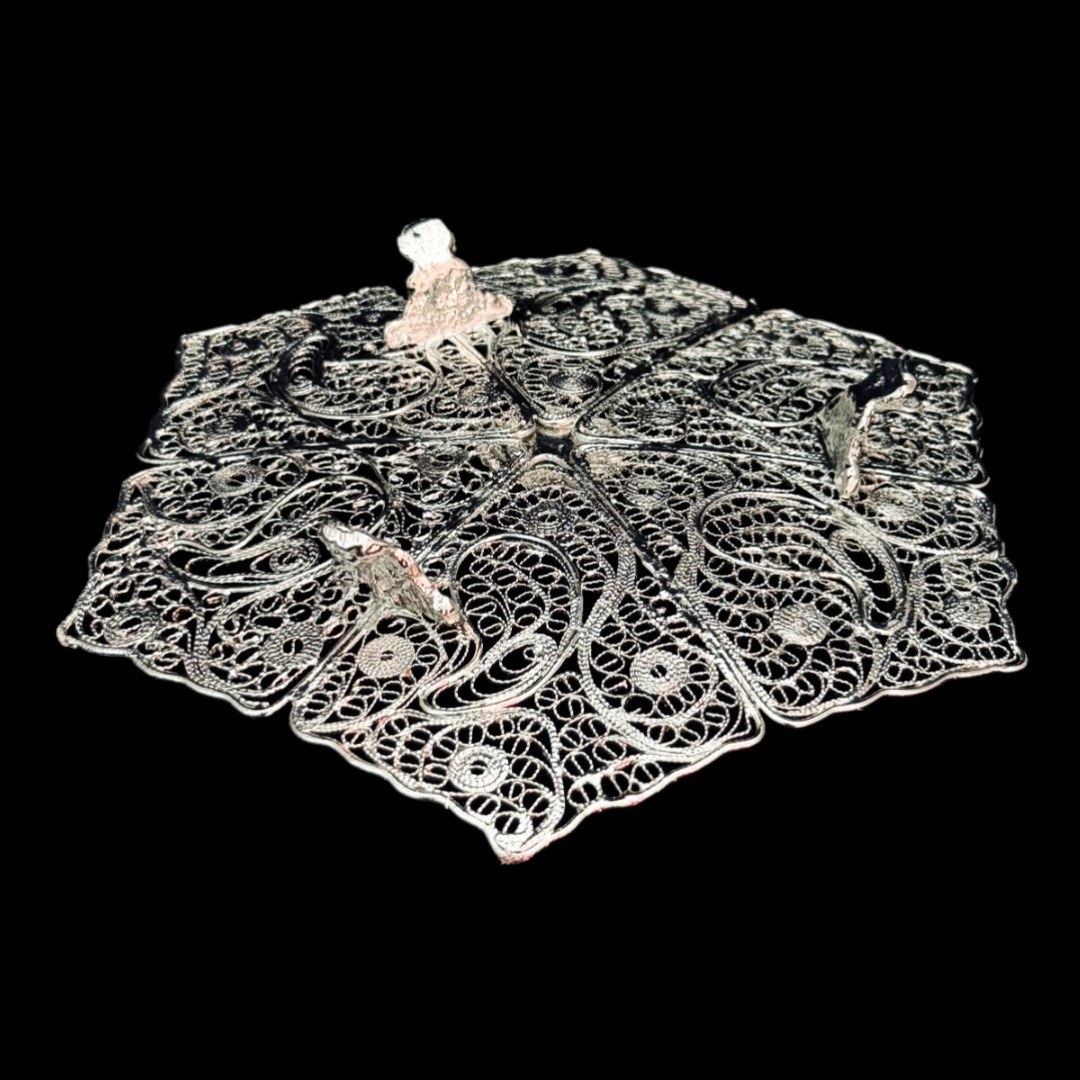 ظروف ملیله کاری شیرینی خوری 6 ضلعی پایه کوتاه