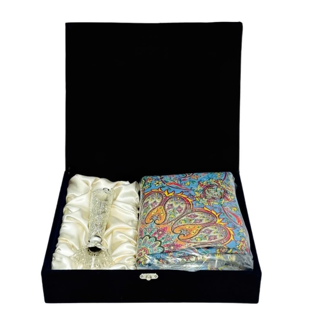 ست هدیه ملیله کاری گلدان قلبی 20 سانتی و ترمه