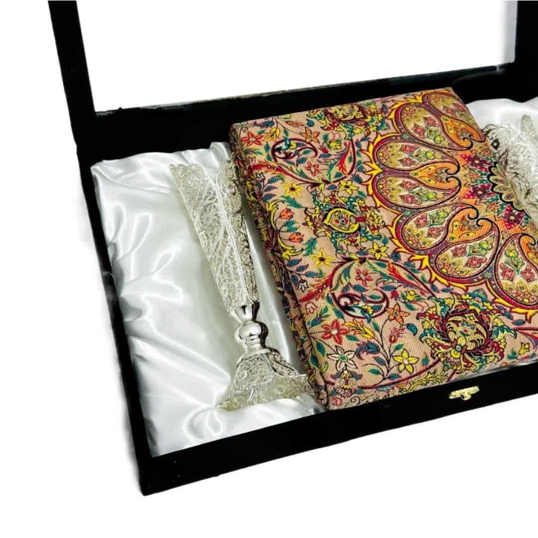 پک هدیه صنایع دستی ملیله کاری گلدان مدادی و ترمه