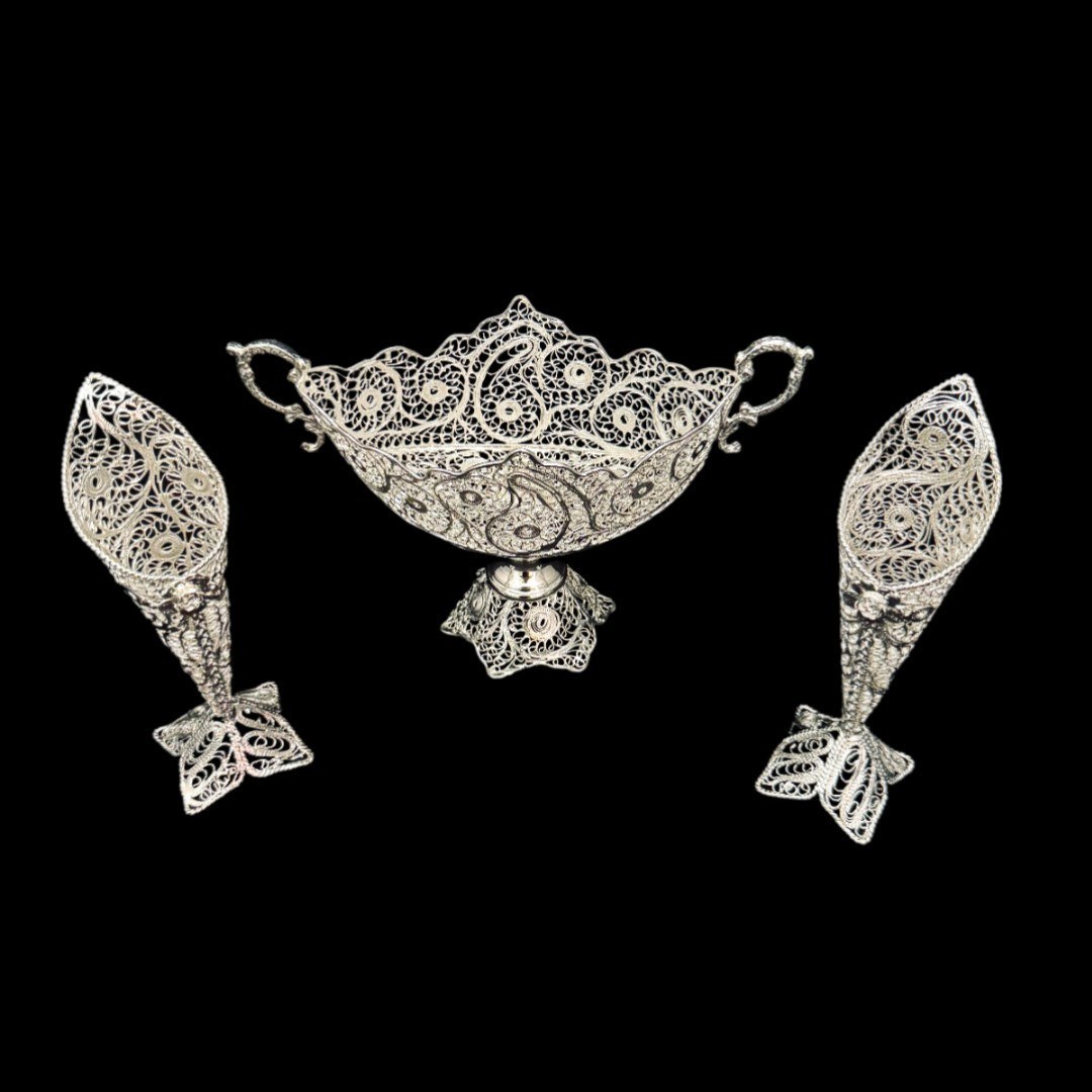 ظروف ملیله کاری کشکول شماره 1 و گلدان حرمی