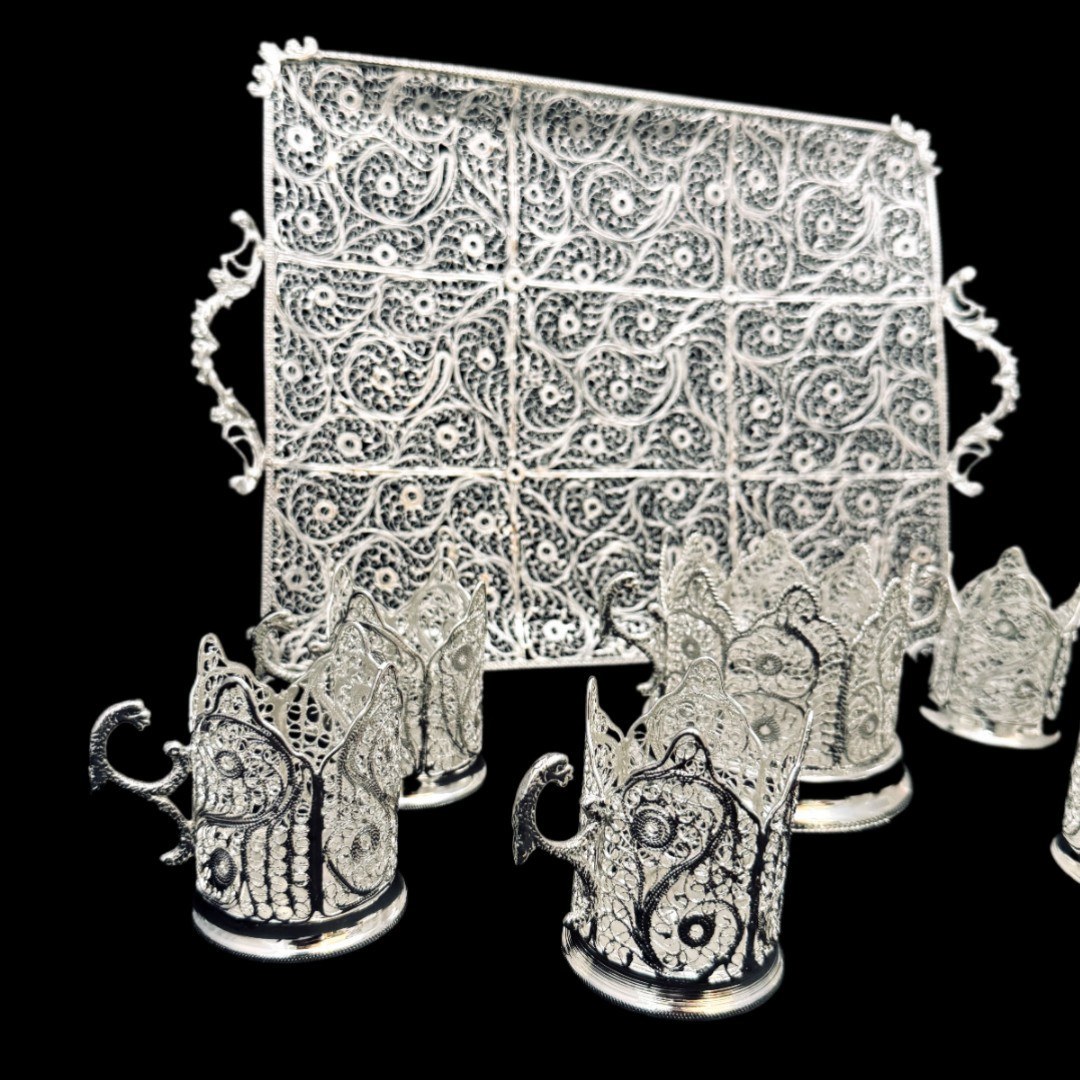 ظروف ملیله کاری ست پذیرایی چای خوری 7