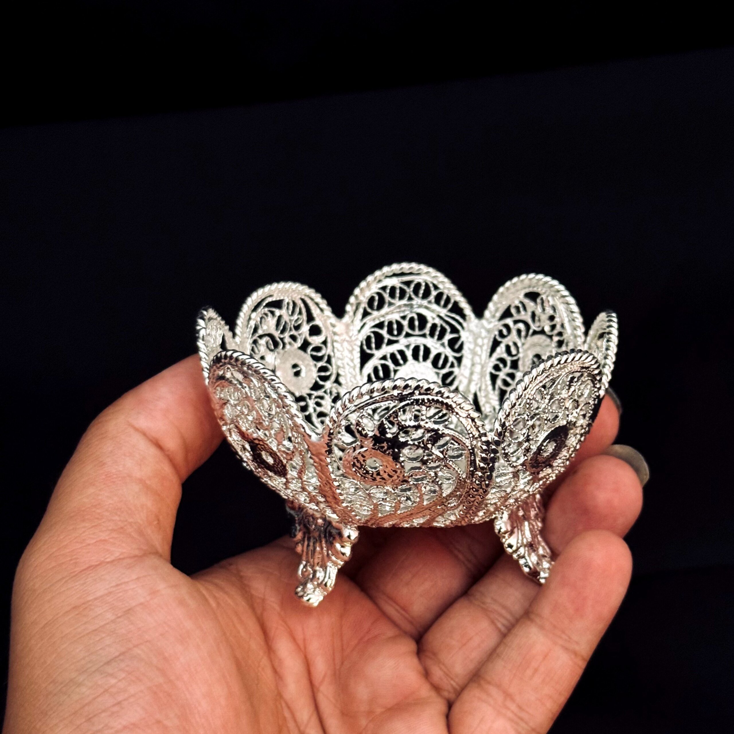 ظروف ملیله کاری کاسه آجیل خوری نقلی لبه گرد پایه کوتا